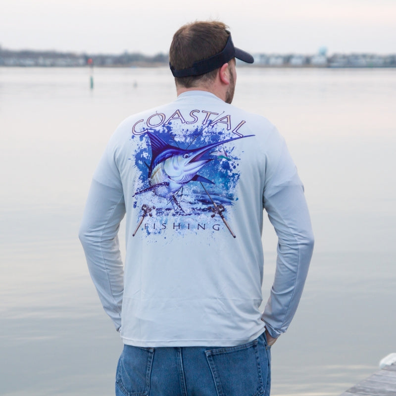 Coastal Gray Men's Long Sleeve QuickDry Fishing Shirt - Marlin