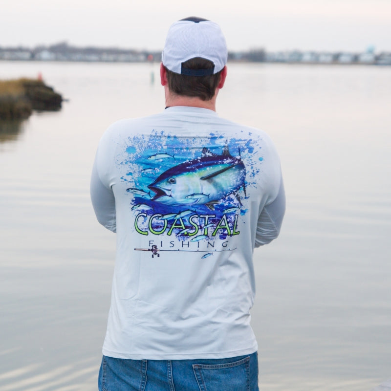 Coastal Gray Men's Long Sleeve QuickDry Fishing Shirt - Tuna
