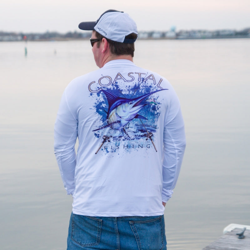 Coastal White Men's Long Sleeve QuickDry Fishing Shirt - Marlin