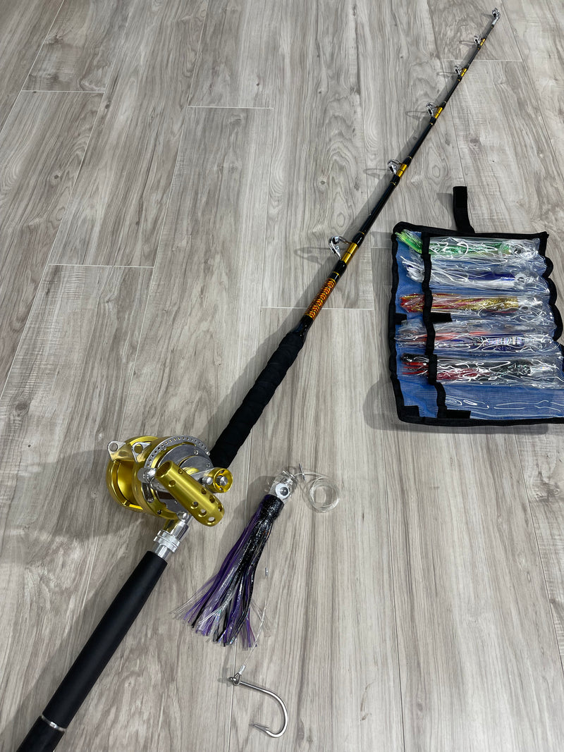 Complete Tuna Package (50lb Roller Rod, 30W Reel & 6pack Trolling Lure
