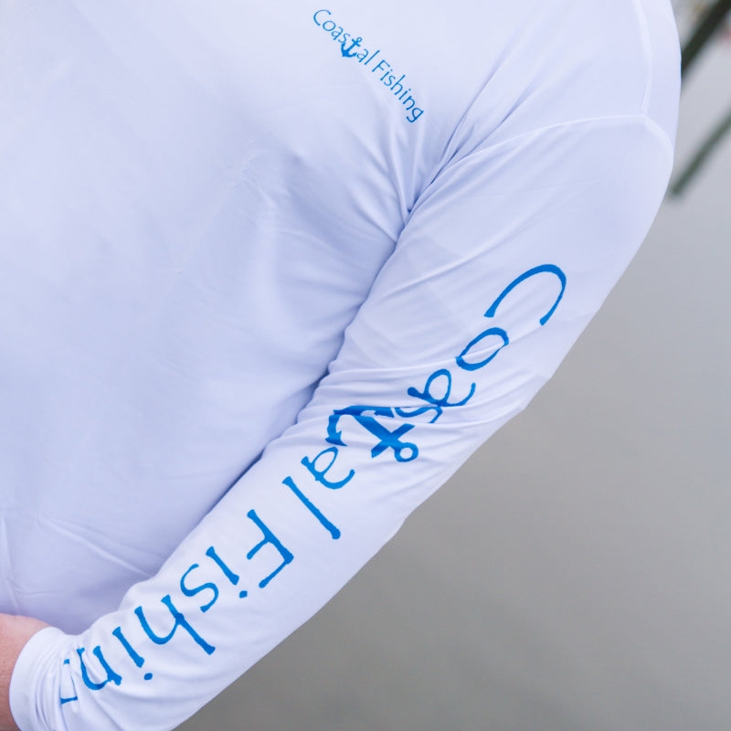 Coastal White Men's Long Sleeve QuickDry Fishing Shirt - Marlin Design